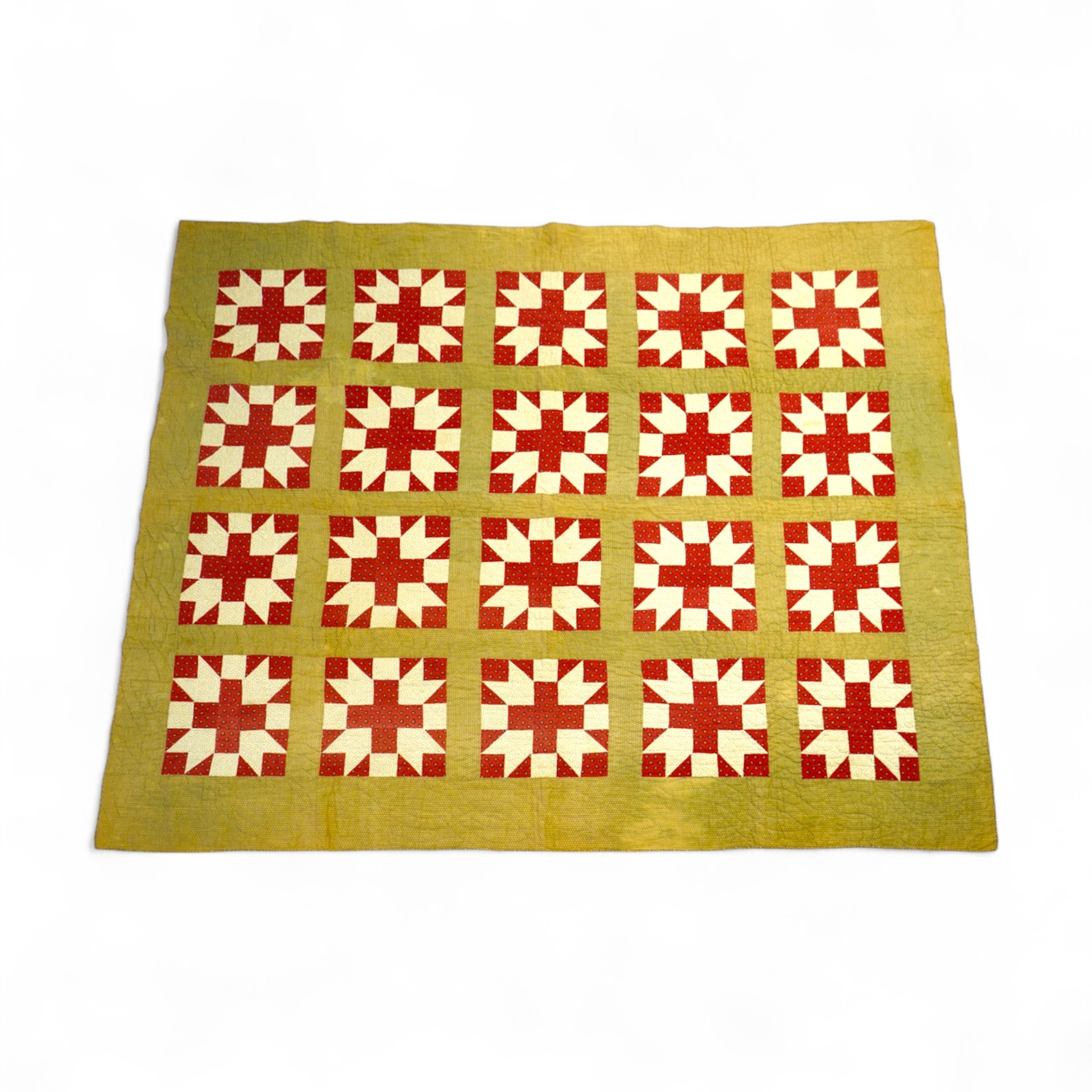 A late 19th century American, York County patchwork quilt, a similar pattern to Wild Goose Chase. Hand pieced and hand quilted, with label on reverse: York County Quilt documentation Project. G 53-2. The front worked in